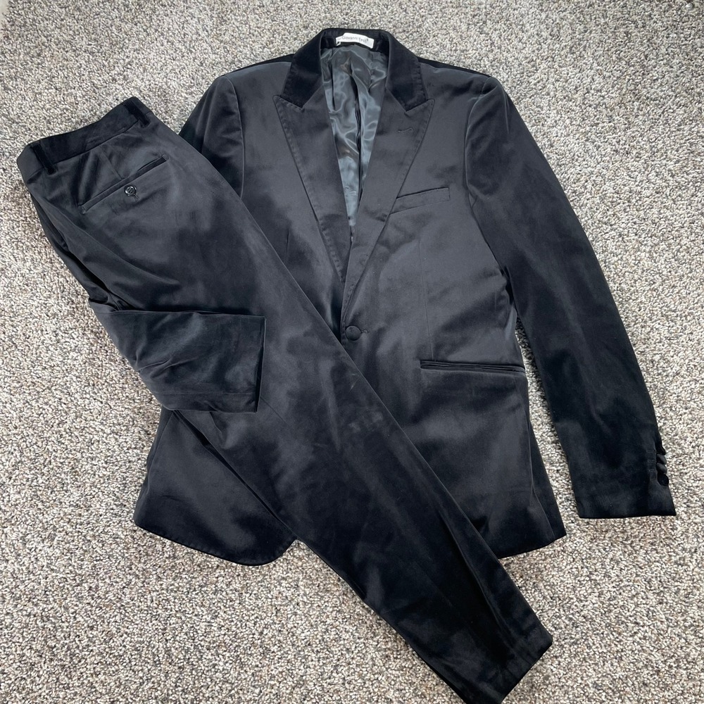 Giovanni Testi Men's 40R Black Velvet 2 Piece Suit Set Blazer Pants